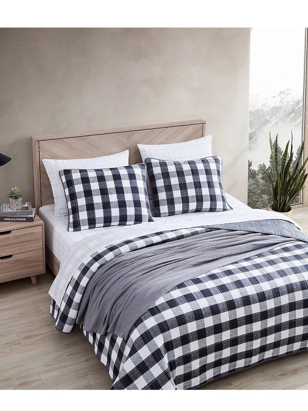 Eddie Bauer Black White Buffalo cotton gingham plaid Quilt reversible King set